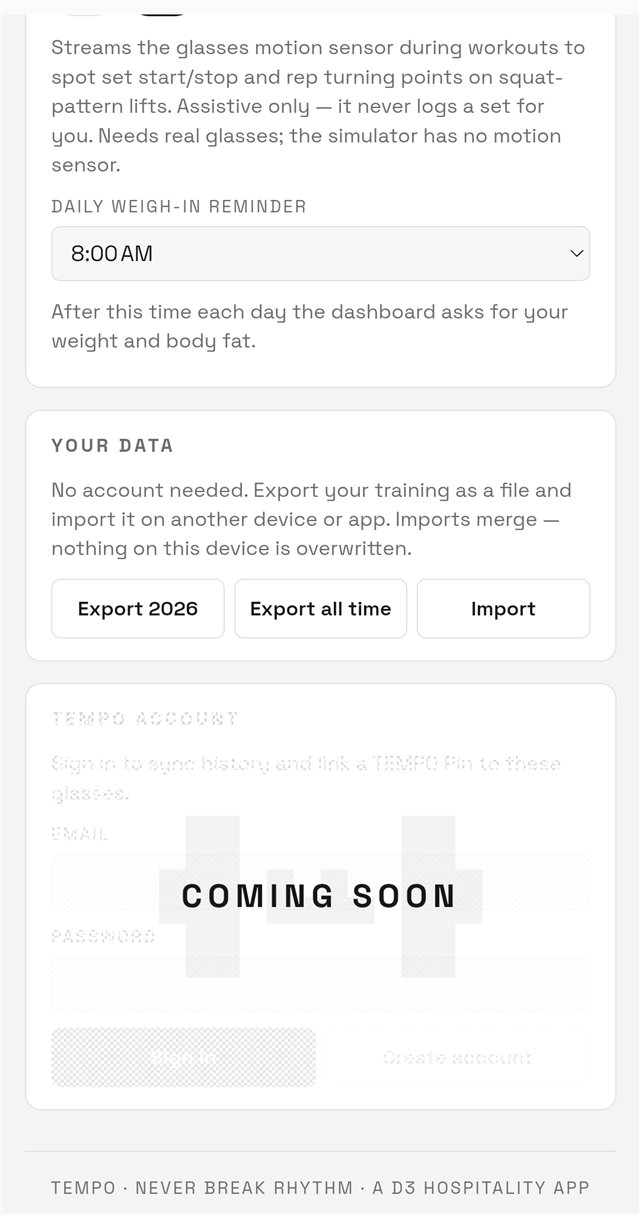 The Your Data settings card: export this year, export all time, import